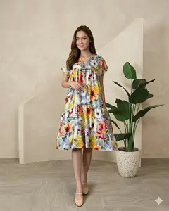 Damayu Rayon Premium Dress Wanita Motif Bunga Warna-warni Bumil Friendly Material Lembut Nyaman Tampilan Elegan (daster, dress, piyama)