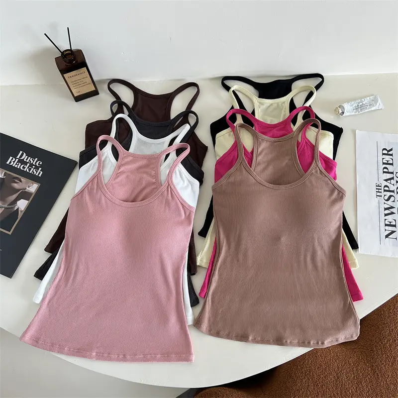 Women's Crop Top Vest 2025 Summer Sexy Basics Solid With Chest Pads Sports Yoga Underwear Tank Top Casual Streetwear Y2k Clothes