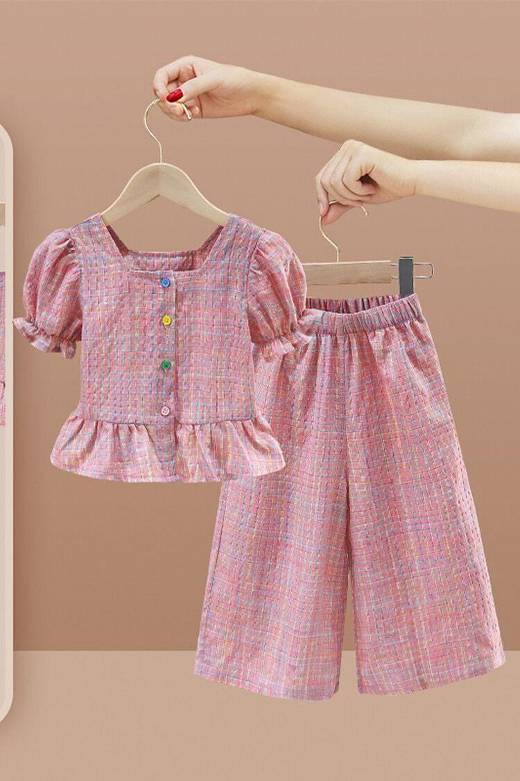 Product Introduction of [KIDSFASHIONKOLEKSI] Setelan Crinkle Mia Pink Puff Anak Perempun Motif Colorful Lines 19