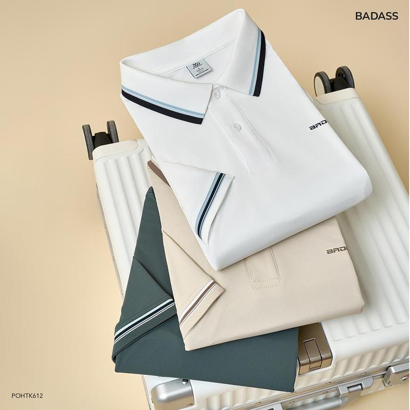 Áo polo nam BADASS dệt lạnh, thoáng khí hoạ tiết trẻ trung, sang trọng - POHTK612 Thun đá xám áo thun cơ bản
