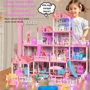 tatajoy 15Kamar Mainan Princess Villa Castle Besar 61cm Rumah Rumahan Anak Perempuan Lengkap Perabot Rumah Dengan Lampu Hadiah Led Permainan