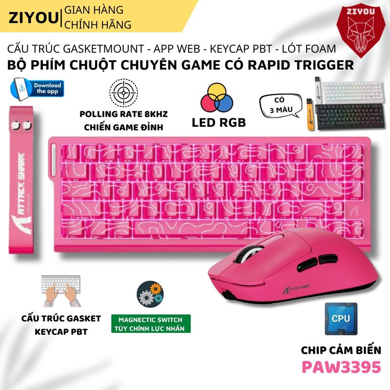 Combo Gaming Attack Shark X68 HE kèm Chuột X3 - Magnetic Switch, Rapid Trigger 0.01mm, LED RGB, Siêu Nhẹ 49g, Pin 200 Giờ