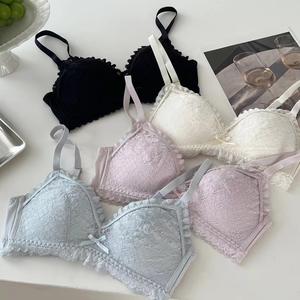 Đồ Lót Ren, Phong Cách Pháp, Mỏng Và Gợi Cảm, Thích Hợp Cho Bé Gái, Thiết Kế Ngọt Ngào Không Có Vòng Thép, Thích Hợp Cho Ngực Lớn Và Nhỏ, Bộ Áo Ngực Nâng Ngực