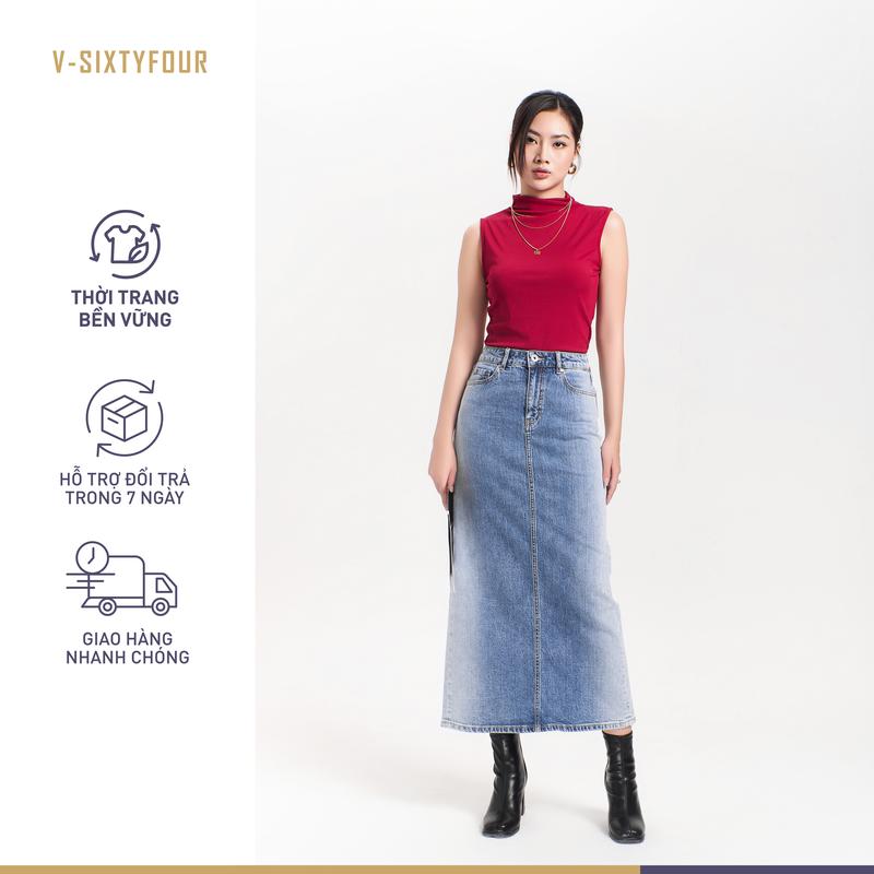  Chân Váy Denim Dáng Dài Xẻ Tà Sau. Long Denim Skirt with Back Slit - 223WD1115F5950 