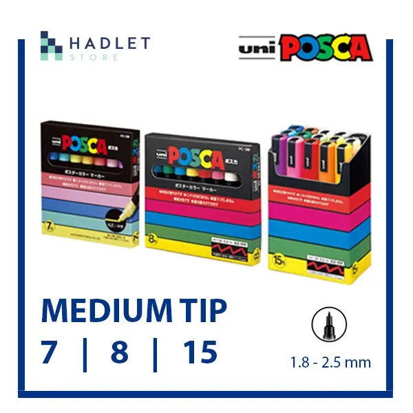 [7|8|15] Uni Posca Medium Tip 1.8 - 2.5mm Color Paint Markers Pack