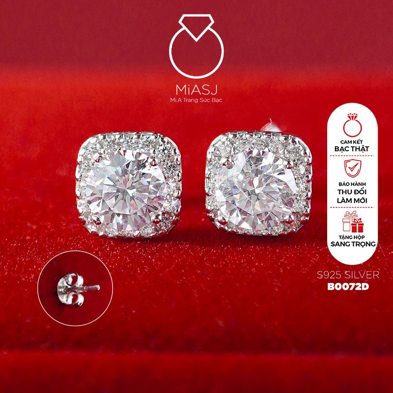 Bông tai chốt đẩy Bạc S925 thanh lịch cao cấp MiASJ B0072D