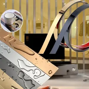 List Plat Strip Mirror Gold/3D Berperekat SS201 Stainless Steel Flat Decorative Lines/stiker dekorasi/wallpaper dinding roll