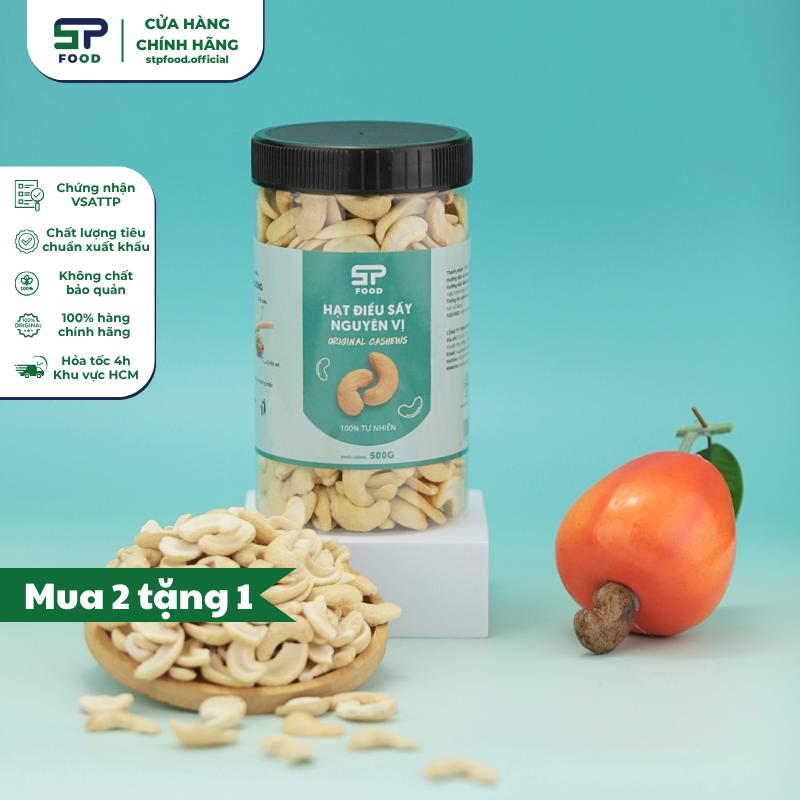 500G Hạt điều sấy nguyên vị STP FOOD - Hạt nhân trắng bể đôi - Đã sấy nhiệt, không muối - Giòn nhẹ - Ăn trực tiếp hoặc làm nguyên liệu nấu ăn