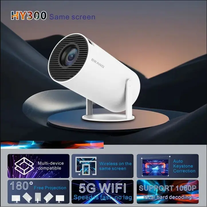 Proyektor HY300 4K Ultra HDMI 720p Android 11.0 WiFi Bluetooth Telepon Wireless Smart Proyektor 8000 Lumens Projector Fleksibel Laser Portabel Proyektor