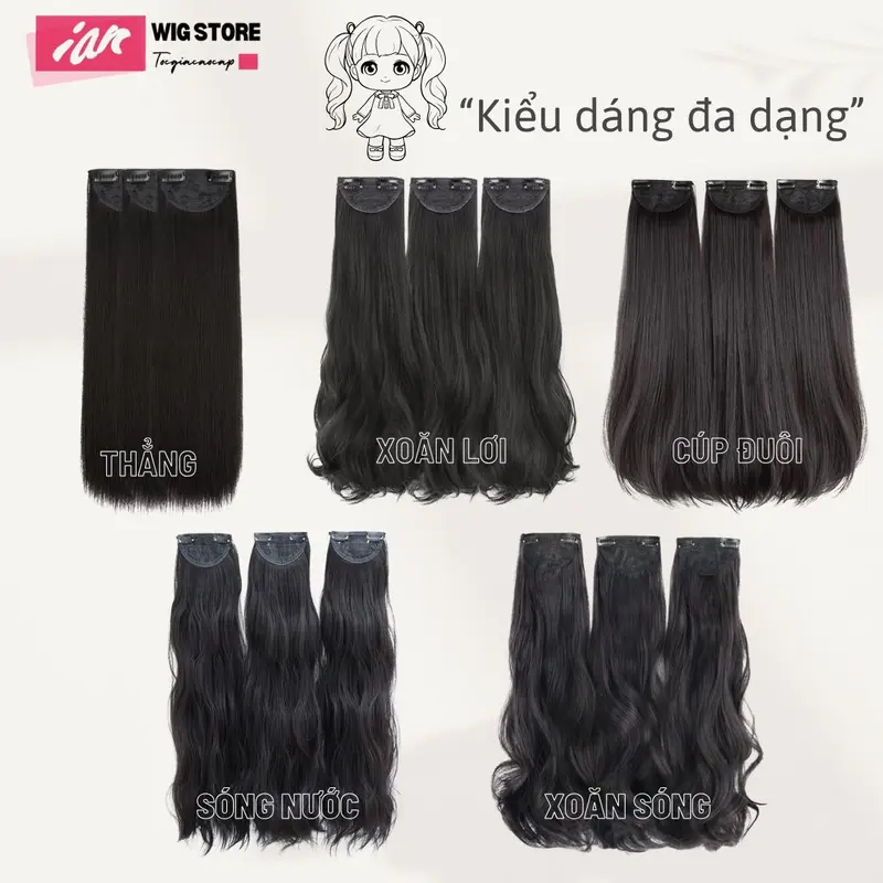 Sét tóc 3 mảnh kẹp thẳng cao cấp, dệt từ tơ hàn quốc hiện đại Women 6