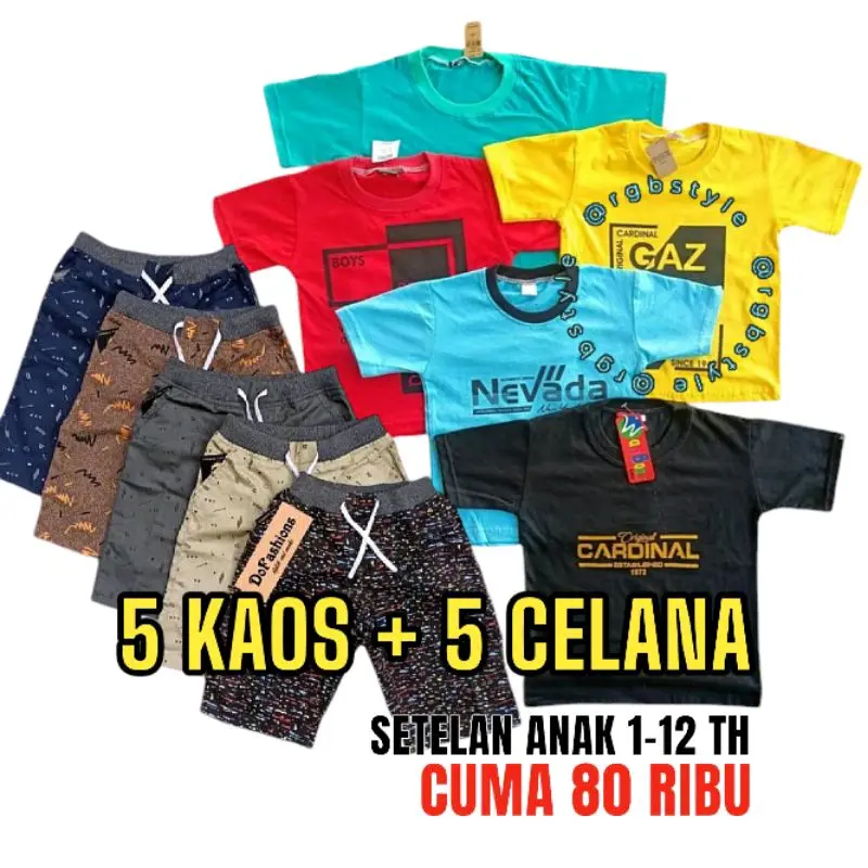 Setelan Anak Laki laki 100 Rb dapat 5 setelan  Celana Motif dan kaos Fashion 3
