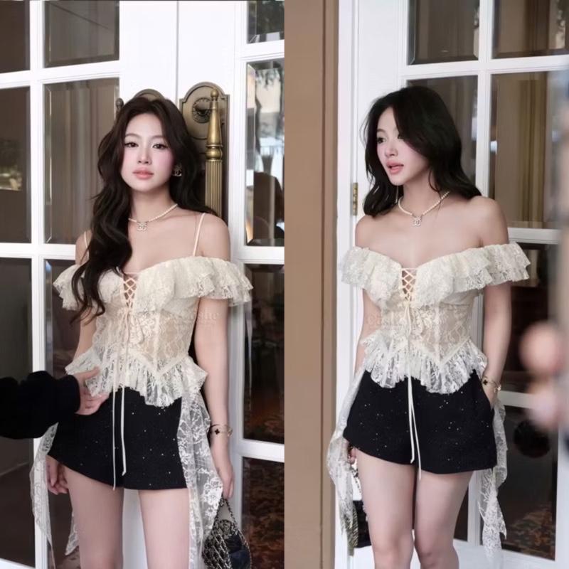 Set áo ren tua rua trễ vai và chân váy dạ Kho Sỉ Hải Chuyền Se17