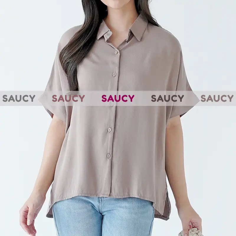 Kemeja oversize wanita polos lengan pendek / casual rayon twill shirt 7