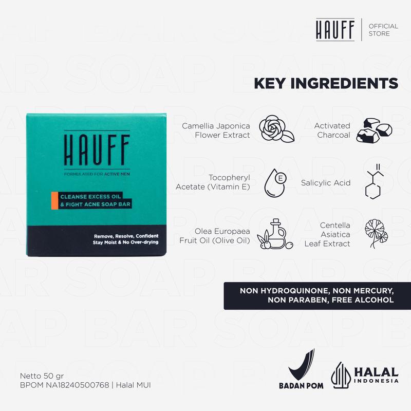 HAUFF SOAP OIL & ACNE COMPLETE PACKAGE | Paket Lengkap Skincare Pria | Anti Jerawat | Mengangkat Kotoran & Minyak Berlebih | Menghilangkan Komedo | Mencerahkan Wajah Kusam | Charcoal, Niacinamide, Alpha Arbutin, Acid Complex, 10-Fruit Extract Complex 2