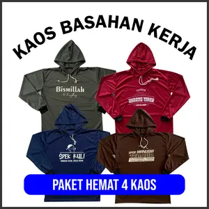 BISA COD kaos basahan kerja PAKET 4 KAOS SABLON VOL - 1 kaos kerja lengan panjang proyek sawah berkebun bertani DLL
