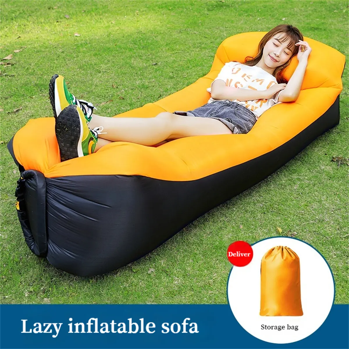 Internet celebrity outdoor camping lazy inflatable sofa air mattress nap cushion bed folding single person portable camping chair