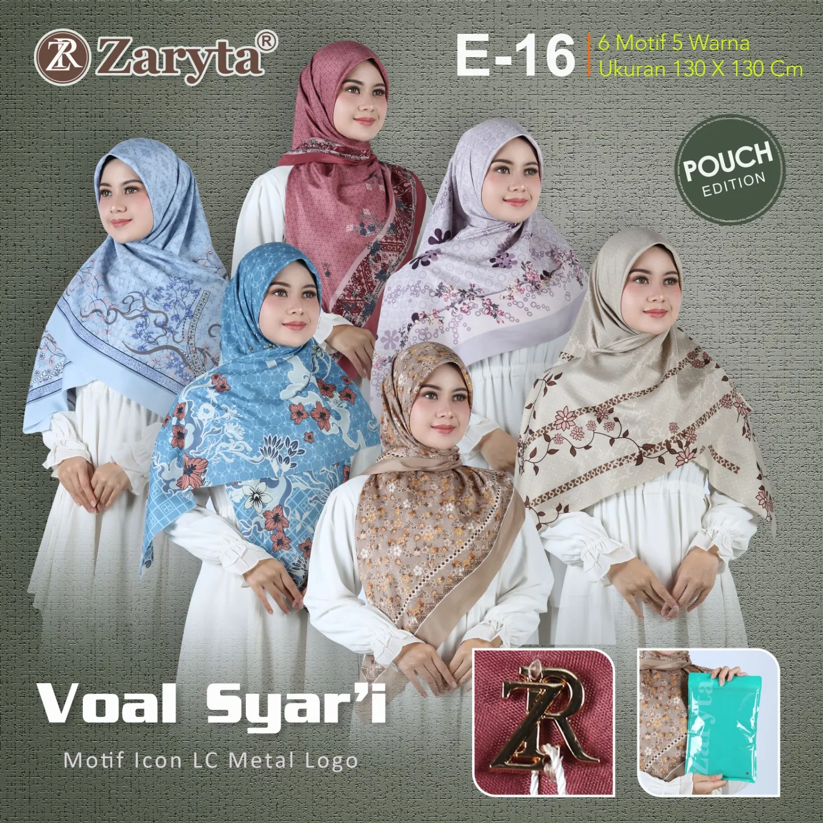 Paket Usaha Zaryta Voal Syar'i LC Metal Logo Kemasan Pouch Terbaru ukuran 130x130 - Square Muslim Empat Jilbab