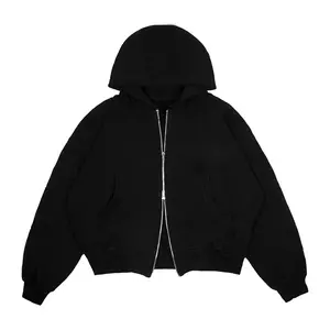Hoodie Boxy Double Zipper Oversize Basic Polos Hitam