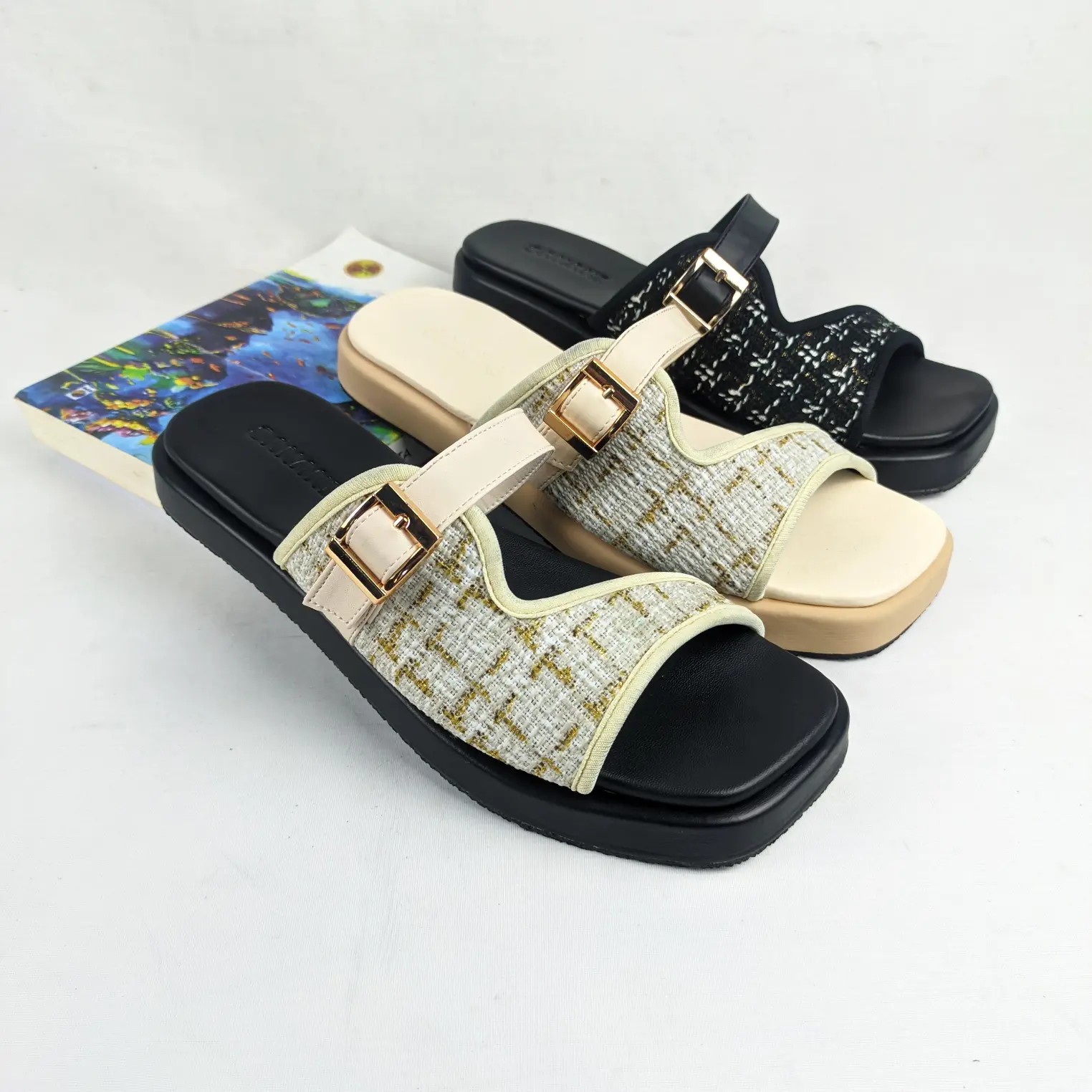 SAKAKI Naomi - Sandal Wanita Selop Gesper 3cm Trend Size 37-41 Flat Sendal Cewek