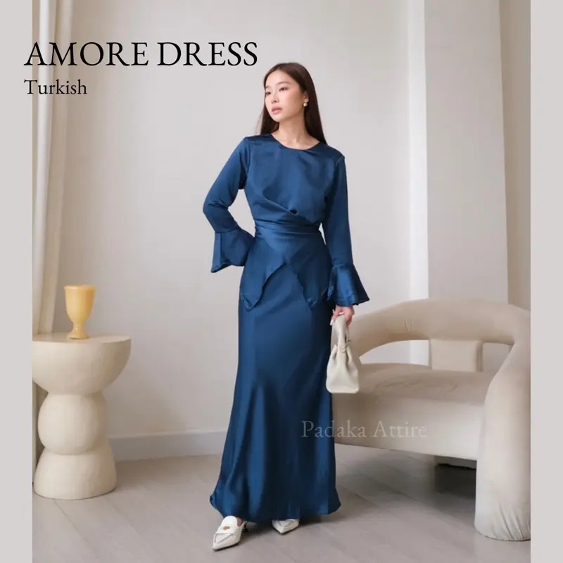 AMORE DRESS - Padaka Attire - Dress Bodycon Polos Fit Body Melayu Gamis Muslim Maxmara satin stitch violet Atasan Maxi Kondangan Pesta Lebaran Panjang 1