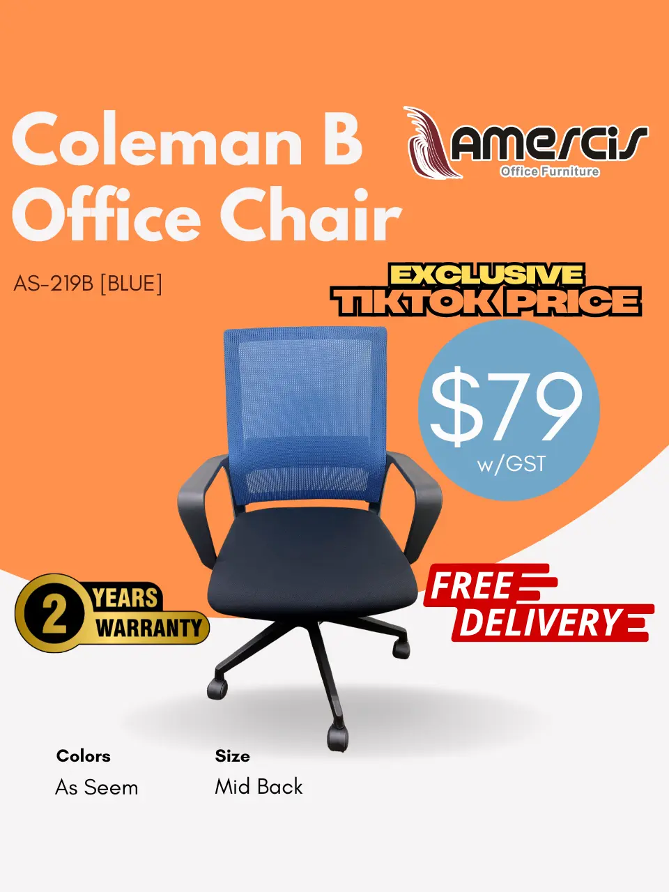 Amercis Mid Back Coleman B Mesh Chair AS-219B [BLUE]