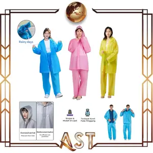 Jas Hujan Dewasa Eva Celana + Baju 1 Pasang Bahan Tebal Raincoat Korea