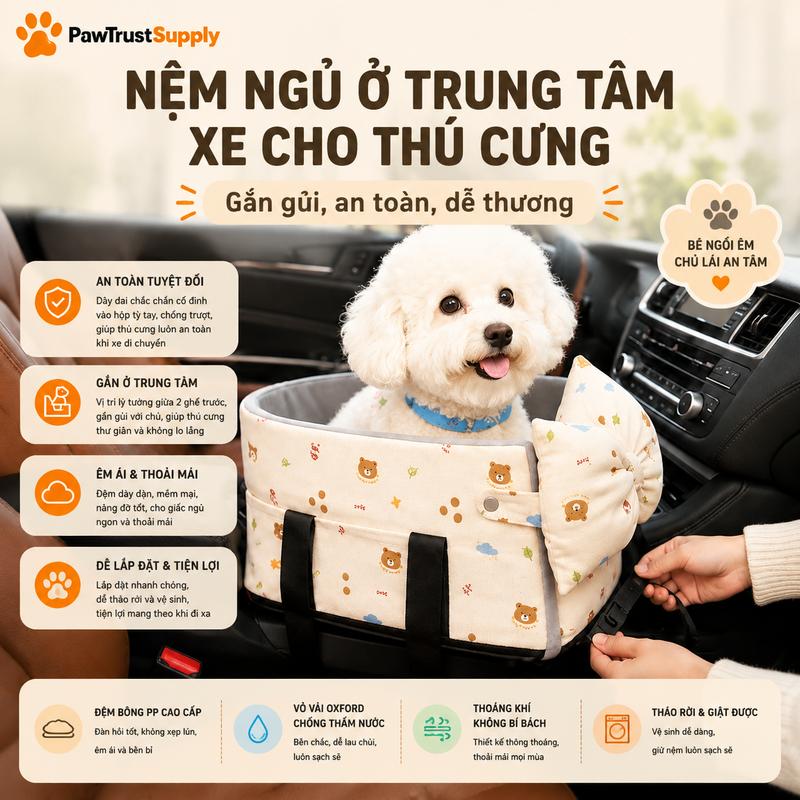 Ba lô mèo ô tô - Giỏ chở chó mèo trên ô tô, êm mềm, chống trượt, tiện lợi