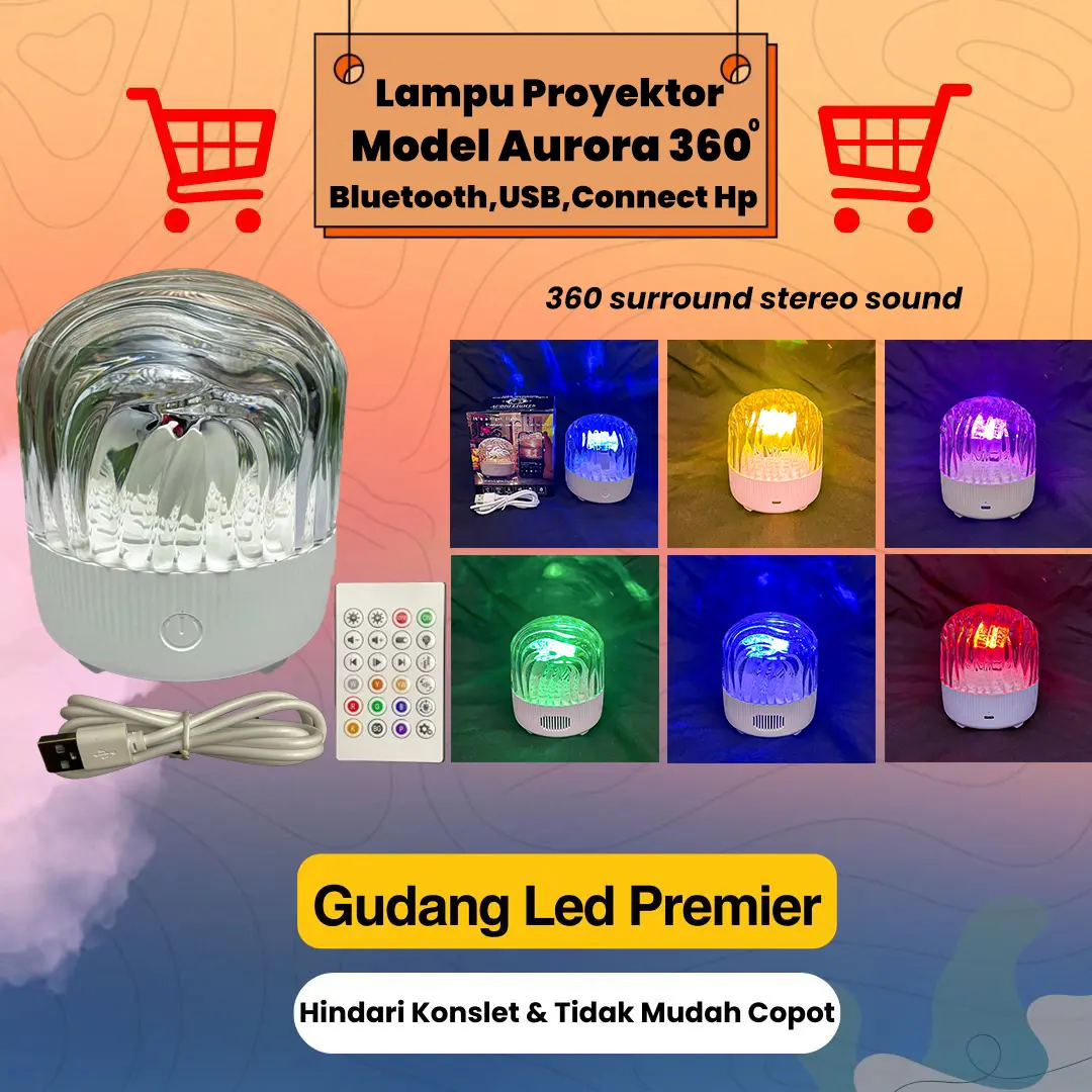 Lampu Proyektor Model Aurora Portable speaker/ lampu tidur warna warni /lampu speaker /lampu kamar aesthetic.