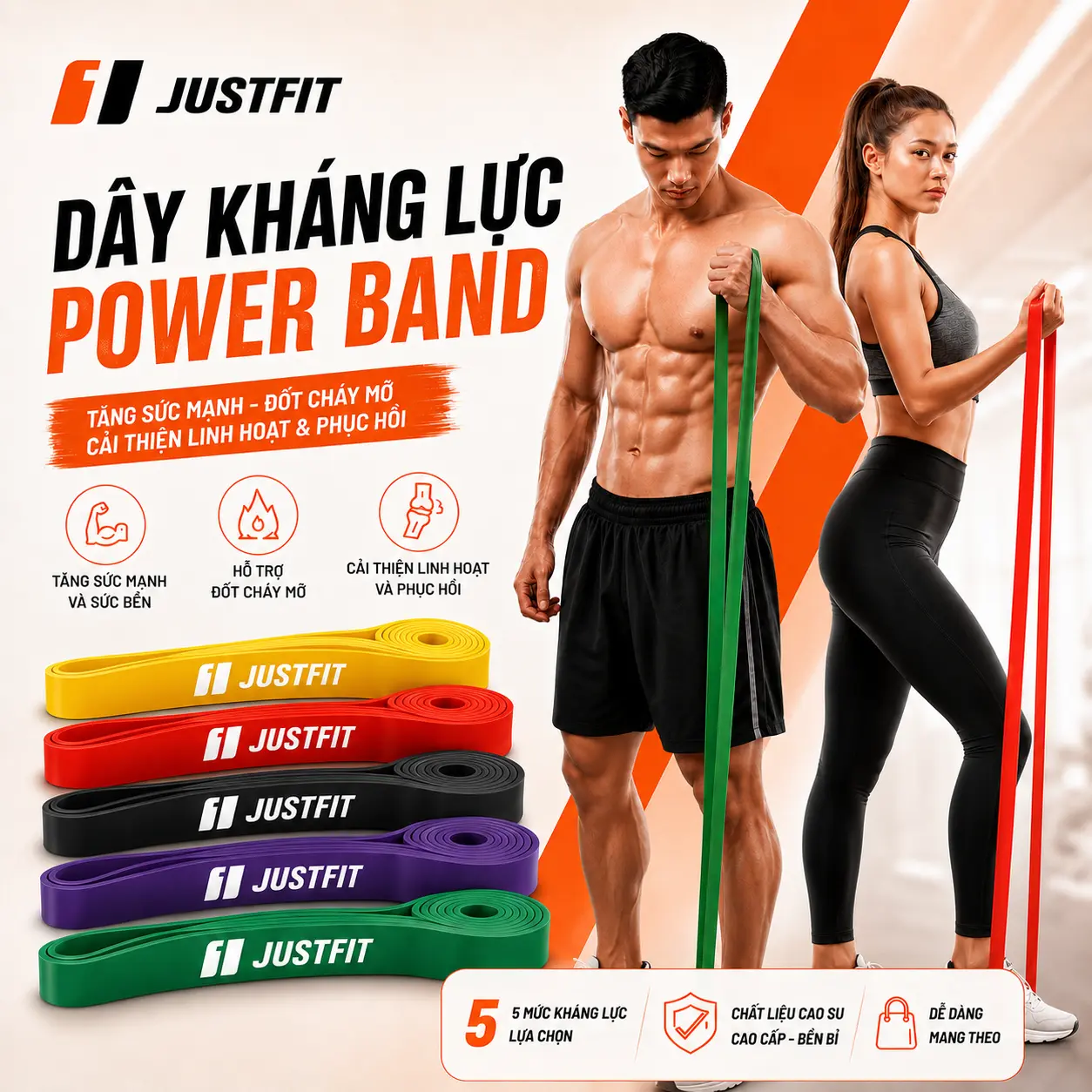 Dây kháng lực tập gym JUSTFIT cao su, giây kháng lực power band trợ lực kéo xà, tập chân, cơ tay nam nữ Thể Dục Tập Thể Dục Tập Cơ Tay Tập Cơ Chân