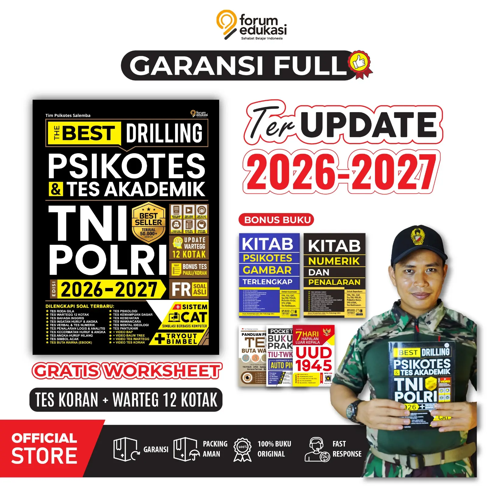[DAPAT DUA PCS] BUKU THE BEST DRILLING PSIKOTES & TES AKADEMIK TNI POLRI 2026-2027 (TERBARU)