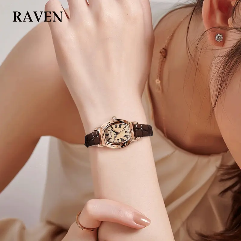 RAVEN Jam Tangan Wanita Anti Air Kuarsa Antik Kasual Tali Kulit Jam Tangan Cewek Original 2