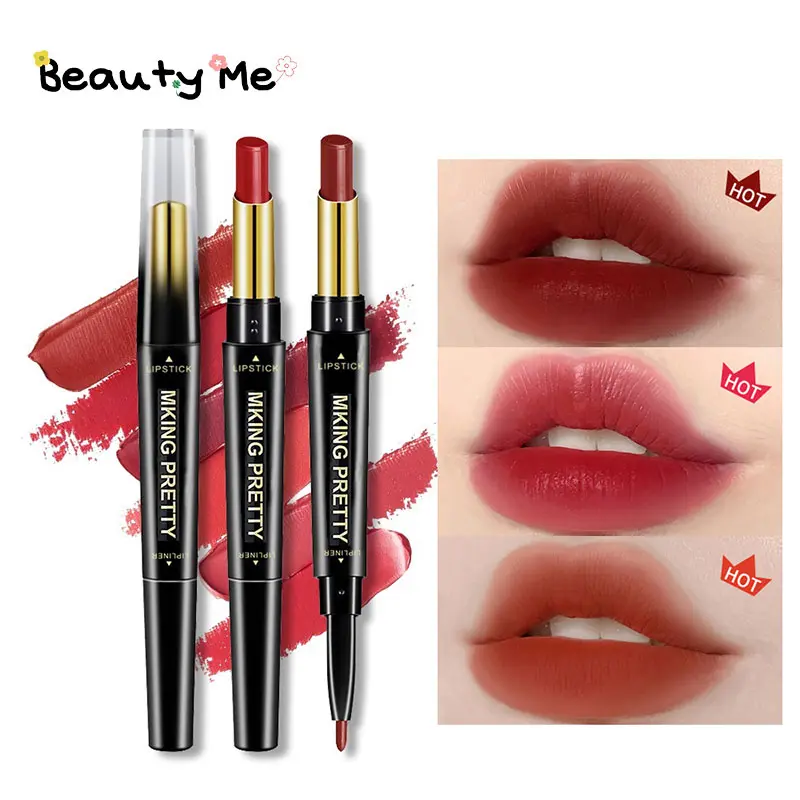 double-ended lipstick lip liner matte high color waterproof long-lasting lipstick lip liner multi-purpose smooth lipstick pen lip cosmetics 2-in-1 lipstick pen