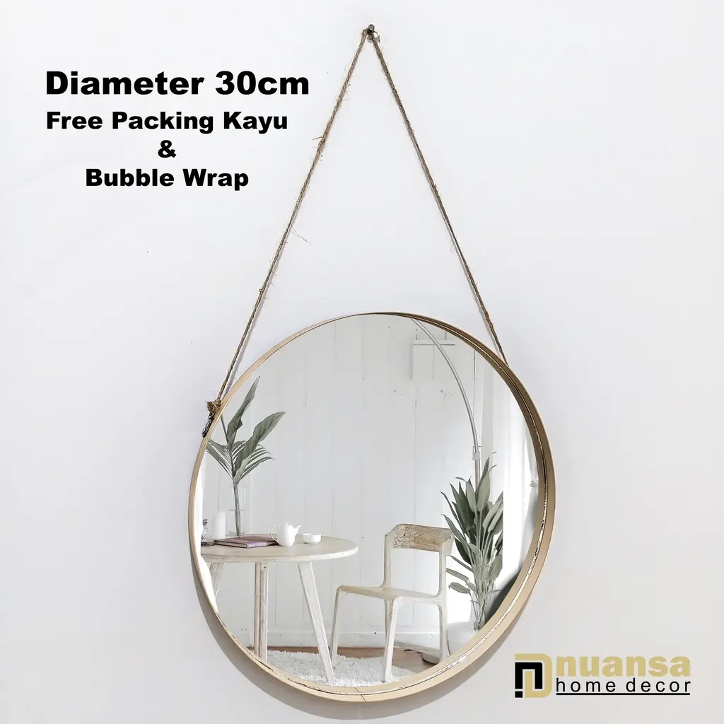 KACA AESTHETIC - CERMIN BULAT - KACA FRAMELESS 30cm x 30cm KACA CERMIN ( KACA ASLI )
