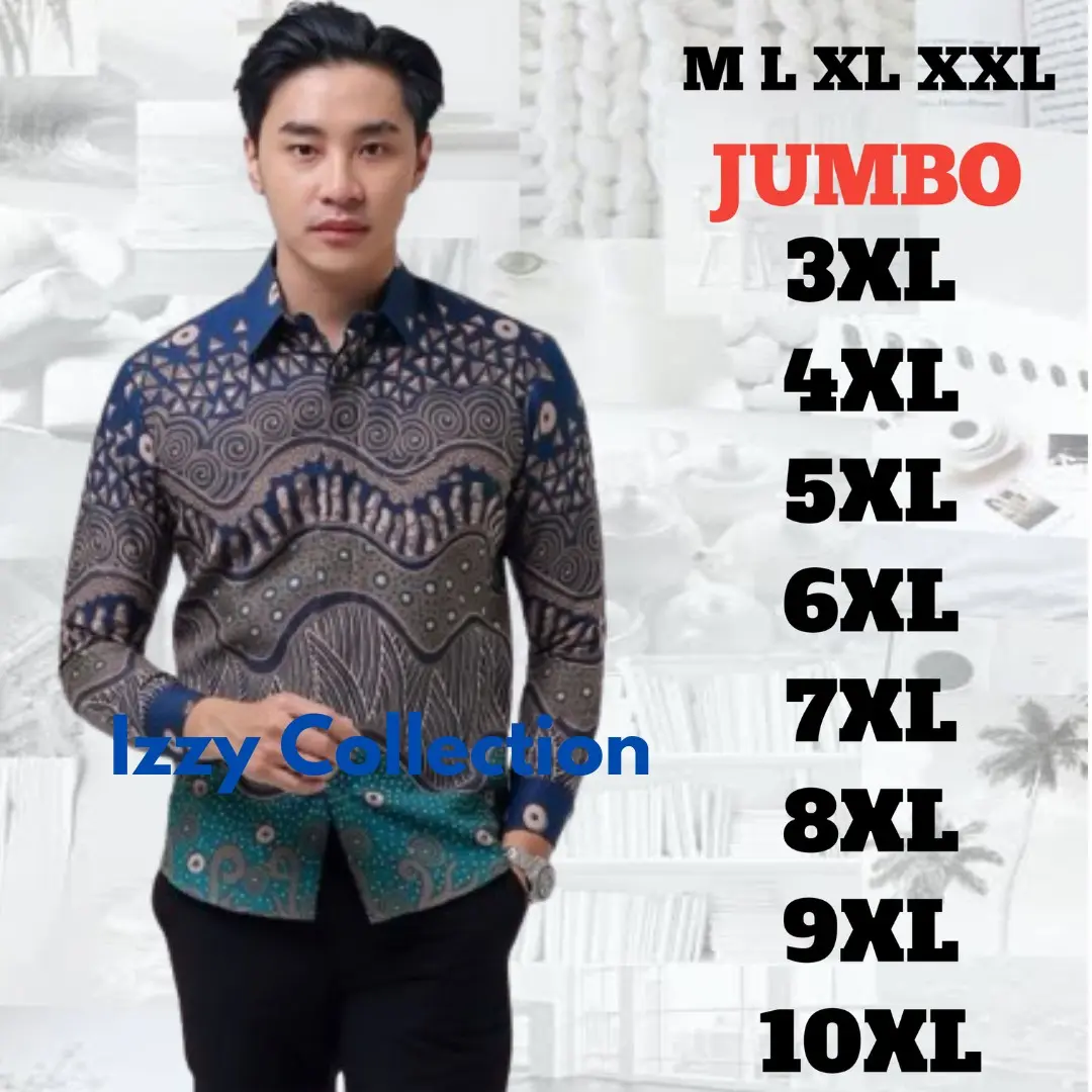 promo kemeja batik jumbo lengan panjang Baju Katun Lembut Motif Nyaman Slimfit Pria