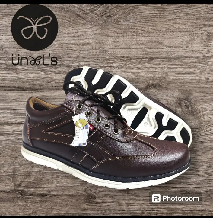Sepatu Sneakers Pria Kulit Sapi Keren Trendy Murah UT17 Cokelat