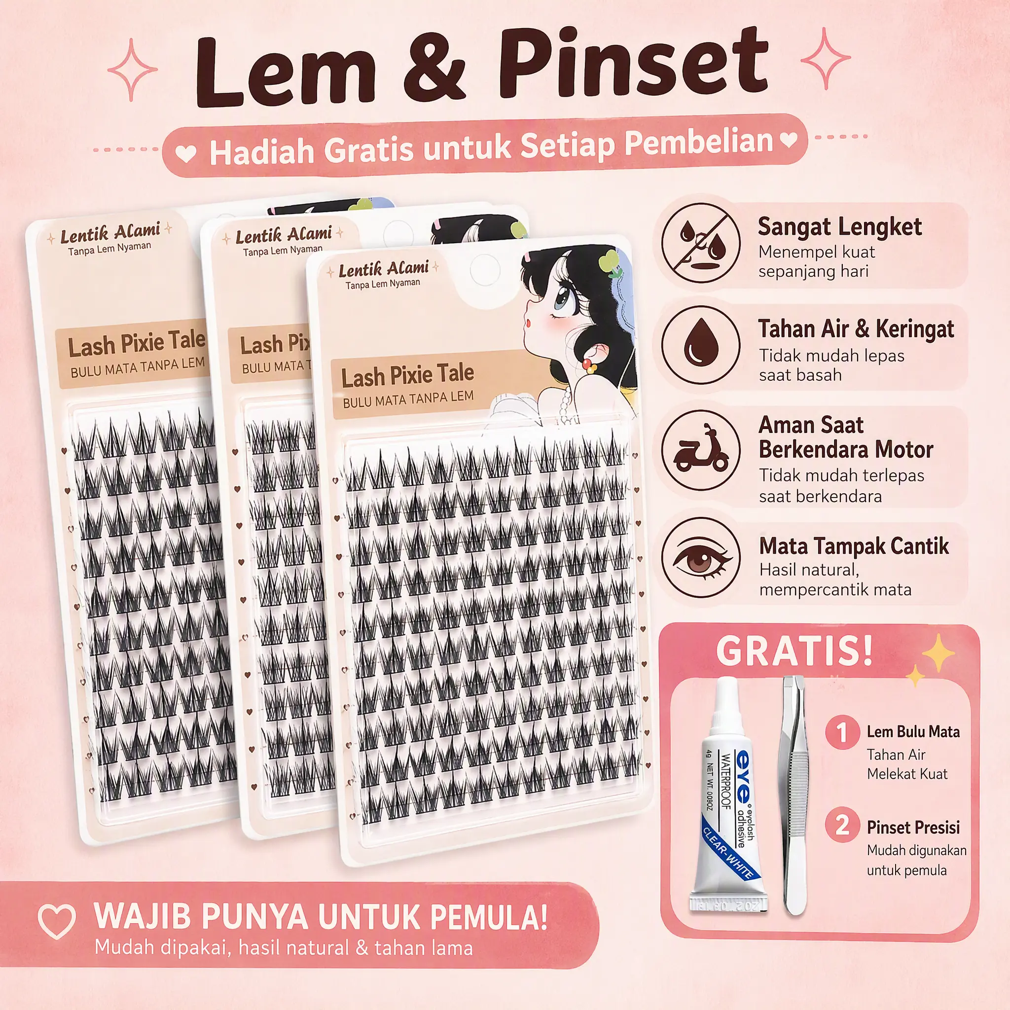 Beli satu gratis dua, bonus lem bulu mata & pinset
