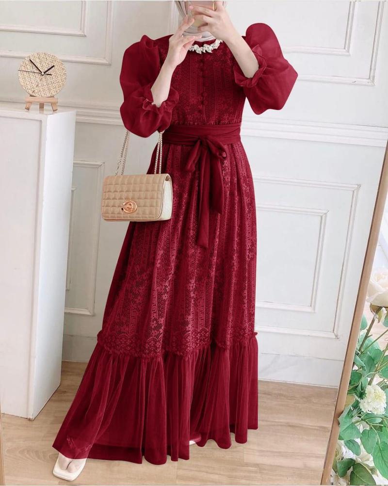 Product Introduction of TP89 Dres Gamis inana 89z4 maxi cantik full brukat lapis furing Muslim Organza Nyaman Wanita Tile 2