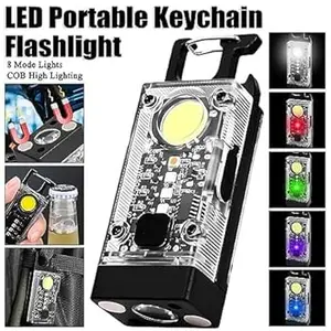 Senter Gantungan Kunci Mini SOLAR Keychain Flash Light Portable S030-5 USB Baterai COB Super Terang 300mAh Tahan Lama 2-4H untuk Berkemah & Hiking dengan 8 Mode Cahaya dan Pengait Portabel