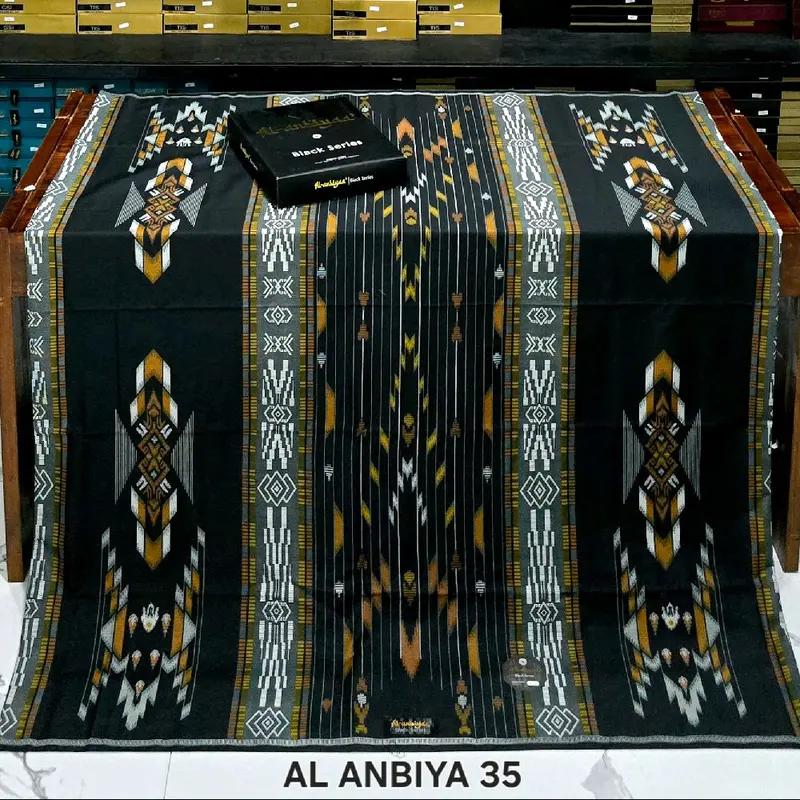 Sarung Al Anbiya Rayon Super Printing - Motif Muslim Lembut untuk - Dewasa, Katun, Hitam, Keren, Kotak 7
