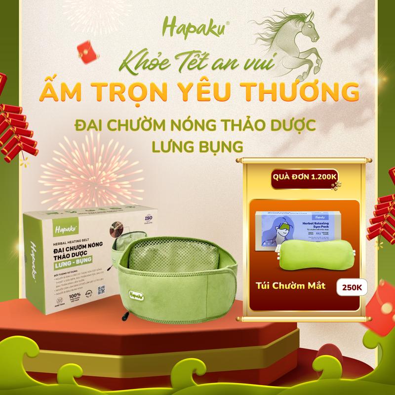 MUA 1 TẶNG 1 ĐƠN 1200K Đai Chườm Nóng Thảo Dược Lưng Bụng Hapaku - Bản Làm Nóng Bằng Điện - Giảm Đau Bụng Kinh Thoát Vị Đĩa Điệm Thư Giãn & Lưu Thông Khí Huyết - Quà Tết Sức Khỏe Cho Người Thân Thương