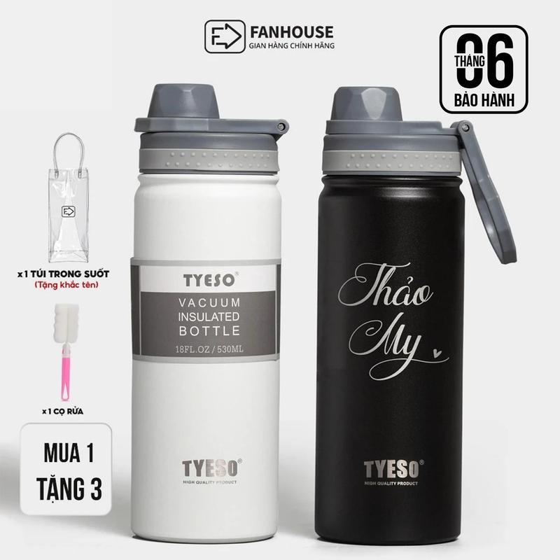 Bình giữ nhiệt Tyeso Easy chính hãng dung tích 530ml chất liệu inox 304 Fan House khắc tên theo yêu cầu