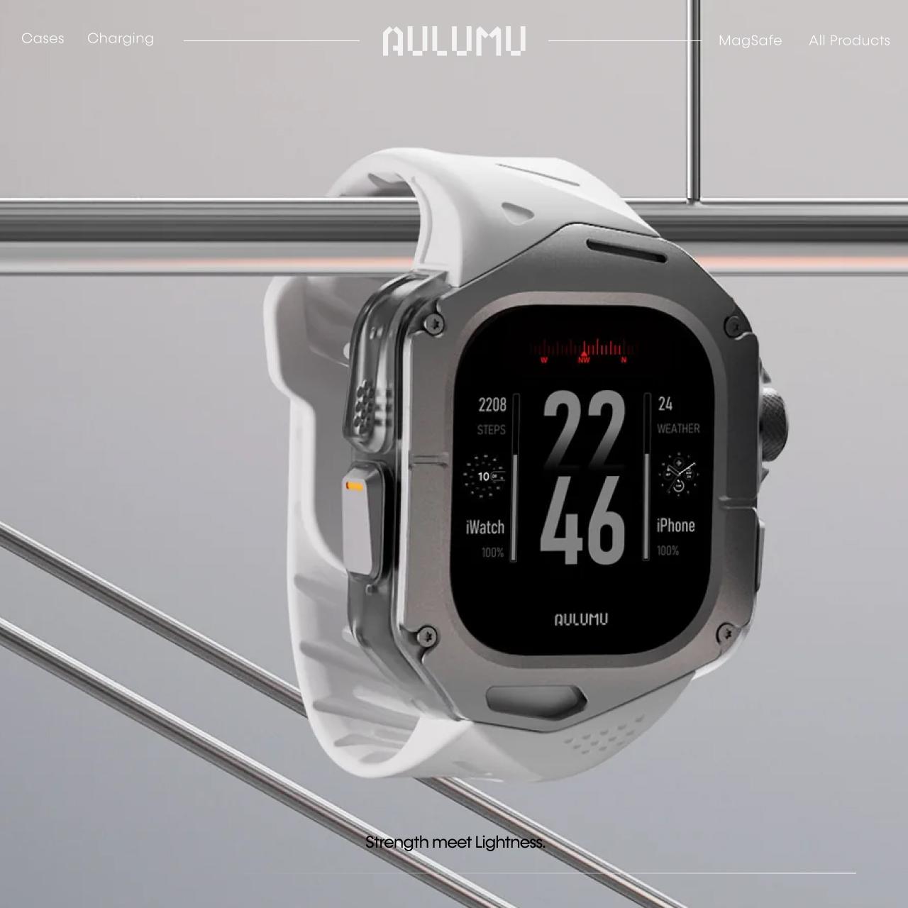 Aulumu Apple Watch Ultra 49mm (Series 3 / 2 / 1) Case Strap A01 Titanium Cover | FKM Band - White A01-TI-WT