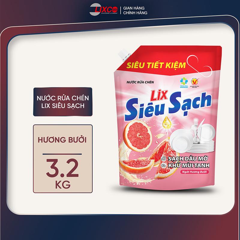  Nước rửa chén siêu sạch 1.4kg và túi 3.2kg Lix hương bưởi 