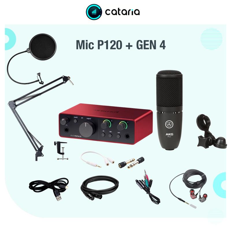Bộ Combo Mic Hỗ Trợ Hát Livestream Thu Âm Chuyên Nghiệp Mic P120 Cùng Sound Card Focus SoLo Gen 4 Tặng Tai Nghe Đèn Live