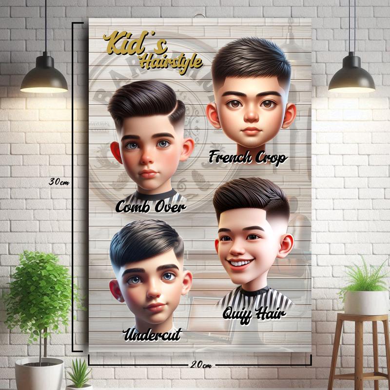 POSTER PAPAN KAYU PANGKAS RAMBUT, BARBERSHOP DAN SALON , MODEL RAMBUT ANAK Laki-laki Pria Pria 2
