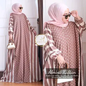 Kaftan Wanita Motif AlMina Rayon Premium Busui Resleting Depan