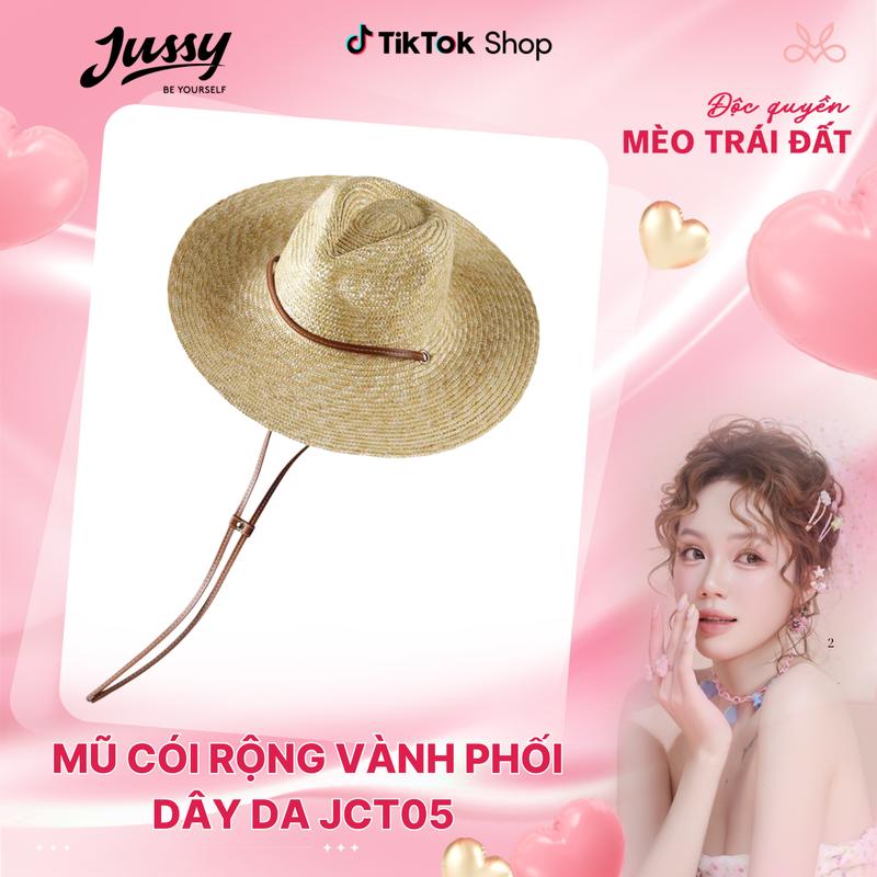 Mũ Cói Rộng Vành Phối Dây Da JCT05 Jussy Fashion Thời Trang Unisex Có Hộp To Giữ Form Nón Hat Cap