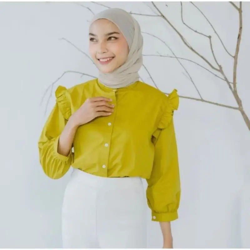 Yurim Blouse Ruffle - Atasan Wanita - Kemeja Linen Basic Lengan Panjang/blouse kemeja linen lengan Balon 7