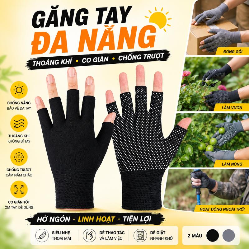 Găng Tay Hở Ngón Co Giãn Thoáng Khí Chống Nắng Chống Trượt Bảo Vệ Tay Đa Năng Cho Nam Và Nữ