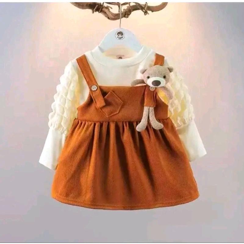 04-DRES  ANAK CEWEK LENGAN JAGUNG USIA 6bln-3THN Gaun Perempuan Katun Bayi 1